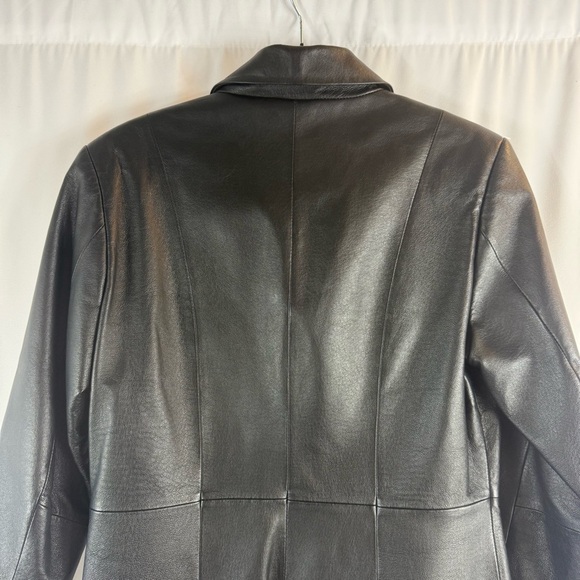 CLIO 100% Leather Jacket Black 
Collared Buttons Pockets Lined Size:8 - Picture 9 of 10